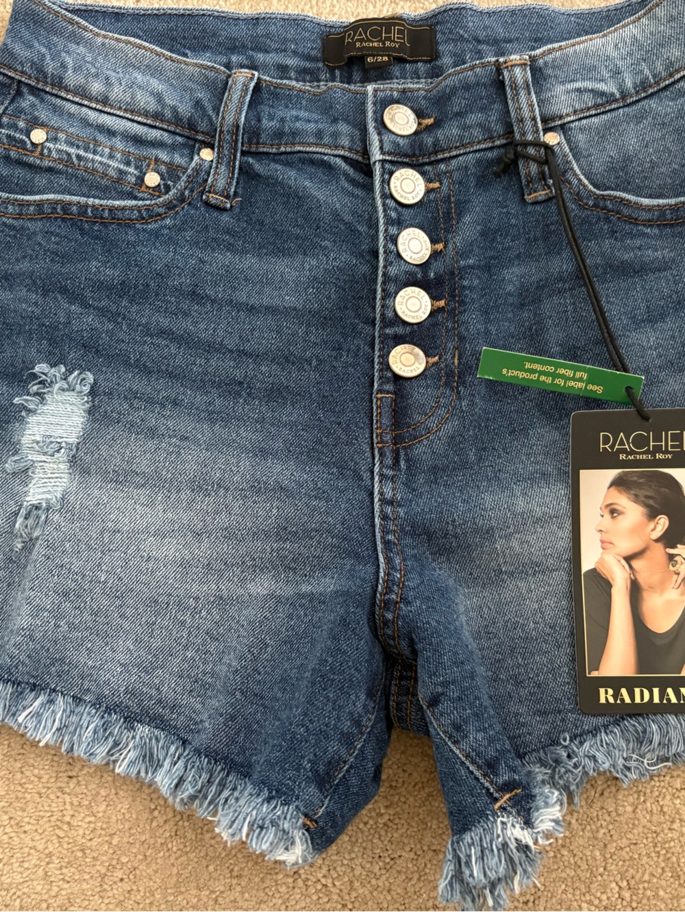 Rachel Frayed Hem Button-Front Denim Shorts